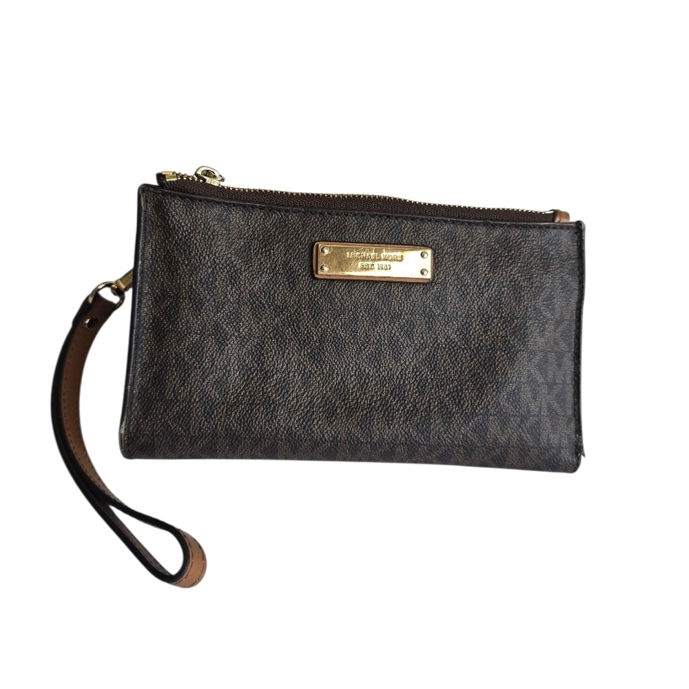 Michael Kors Dark Brown Wristlet with Gold Accents